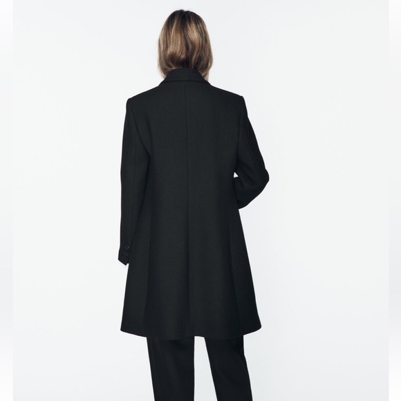 Zara felt texture wool blend coat peacoat jacket black small 8431/102 - Picture 6 of 16